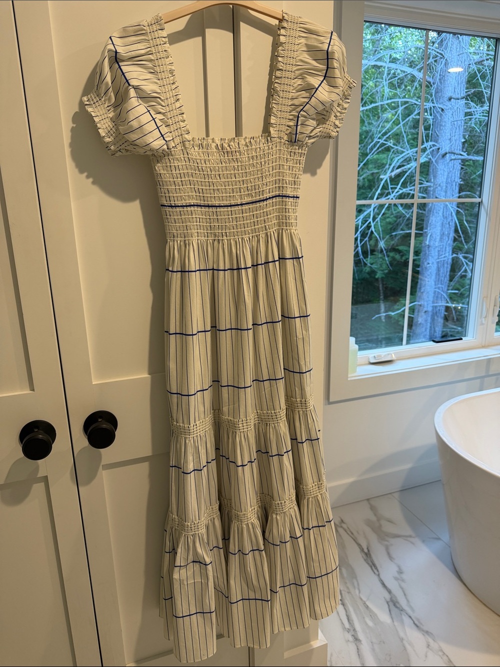 Tory Burch Cream Maxi Dress with Blue Stripe